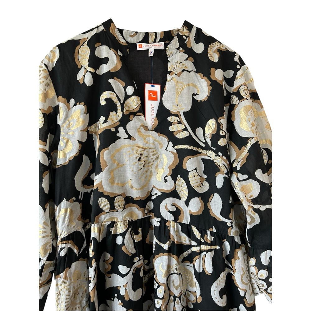 JUDE CONNALLY Faith Cotton Voile  Dress Grand Floral Black Gold XL NWT $198 - Picture 3 of 14